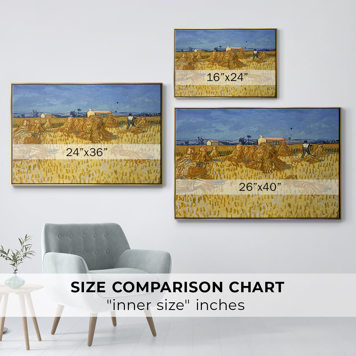Wheat Field with Sheaves (Harvest in Provence), 1888 - Floater Framed Canvas Print