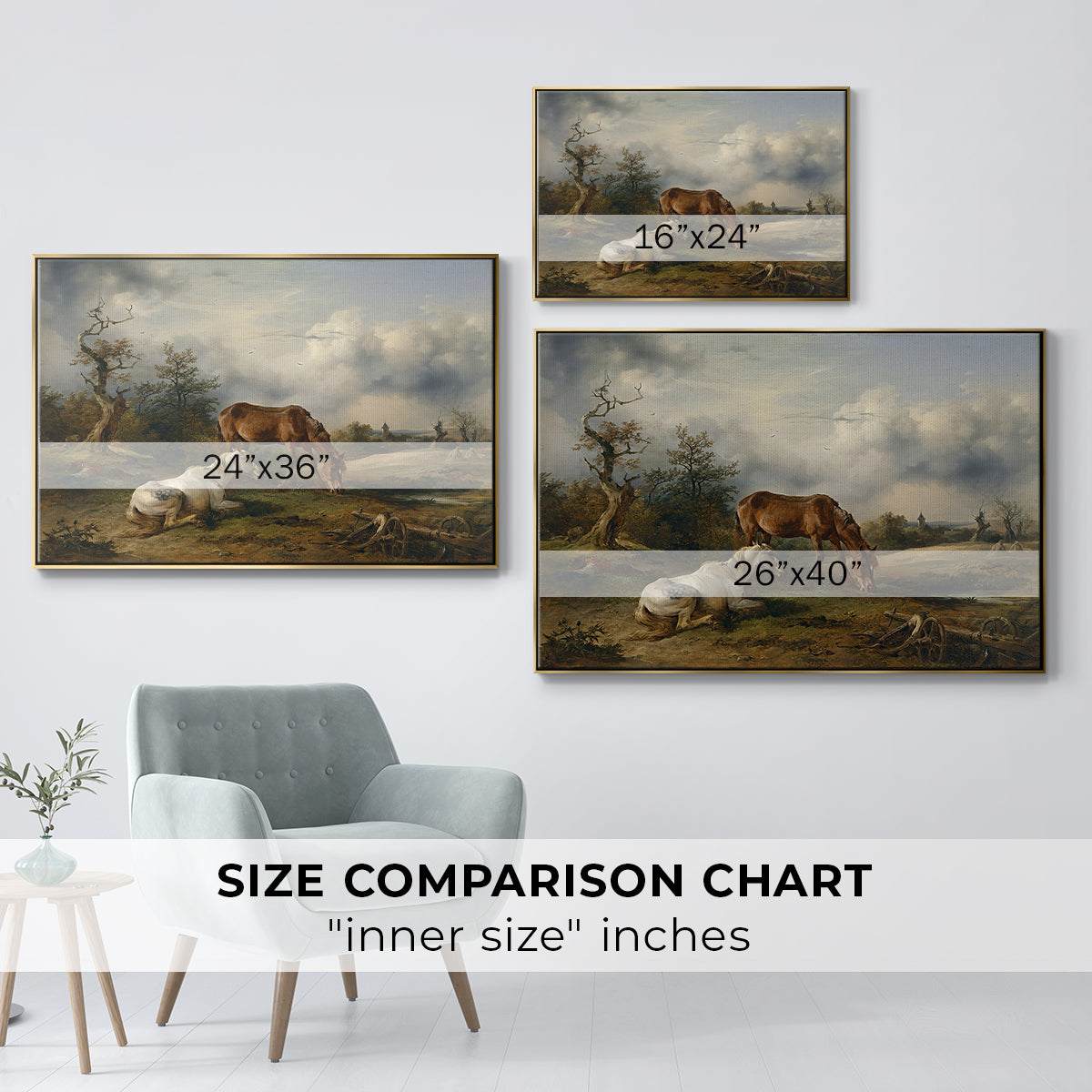 Two Horses on the Pasture, c. 1825 - Floater Framed Canvas Print