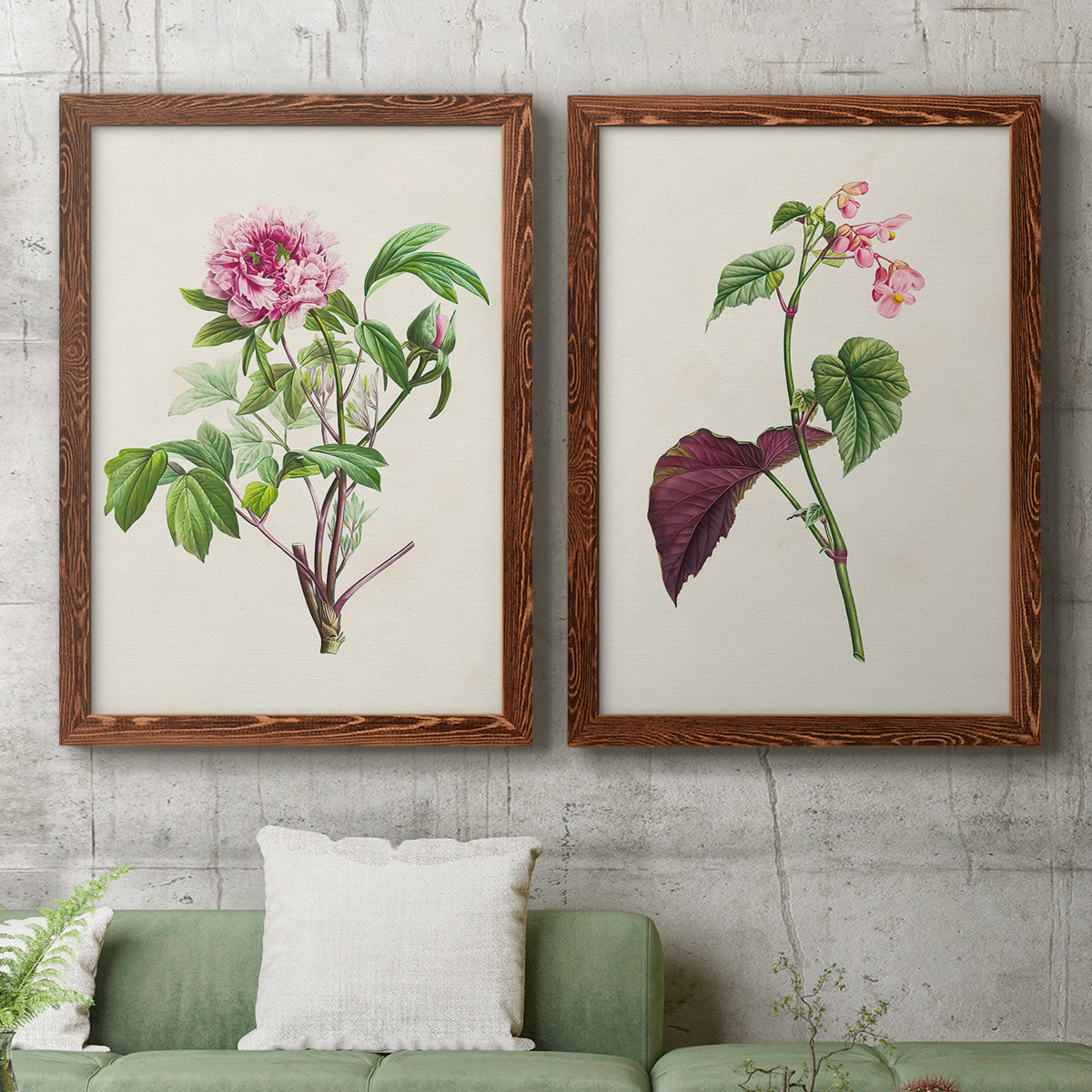 Pretty Pink Botanicals V - Premium Framed Canvas 2 Piece Set - Ready to Hang