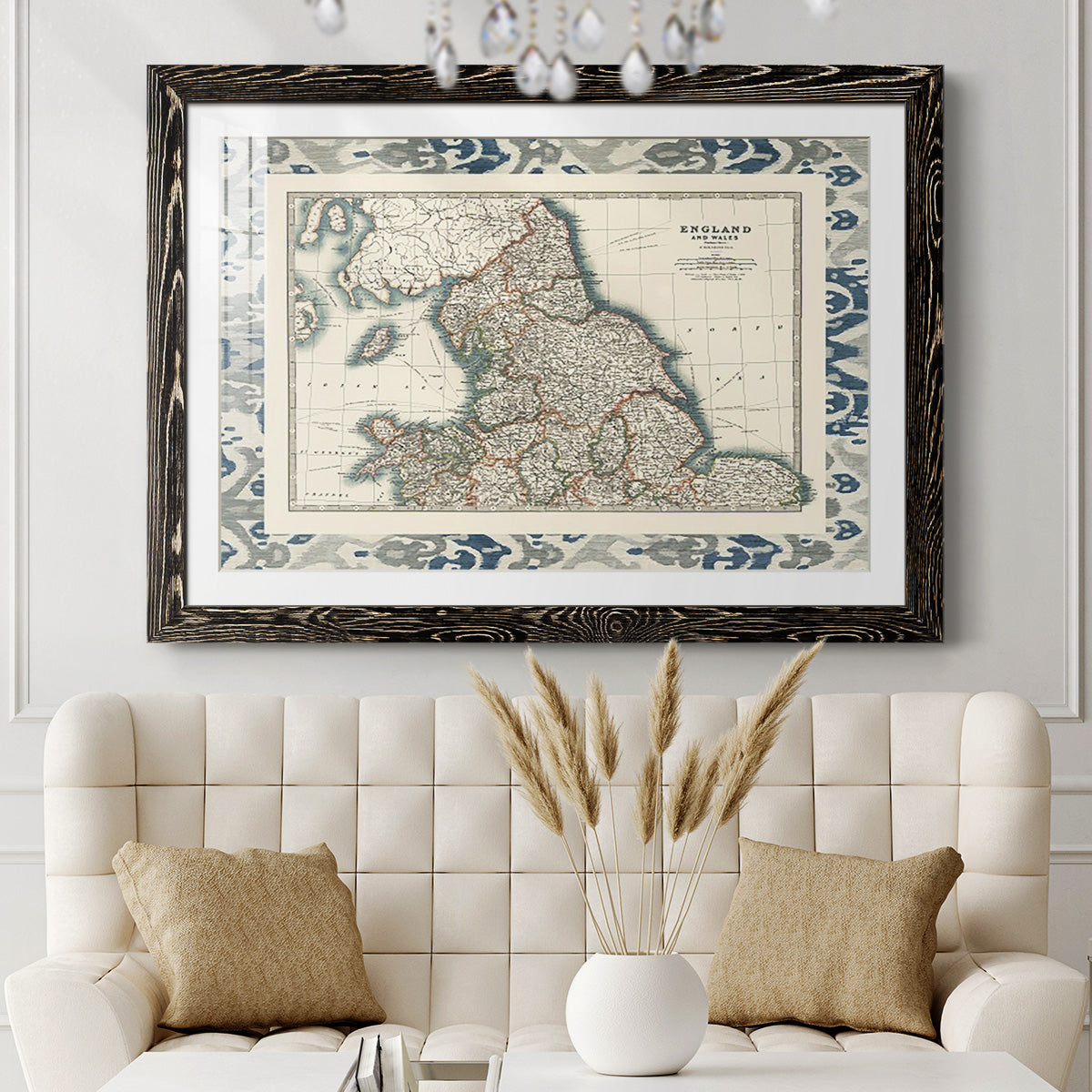 Bordered Map of England & Wales-Premium Framed Print - Ready to Hang