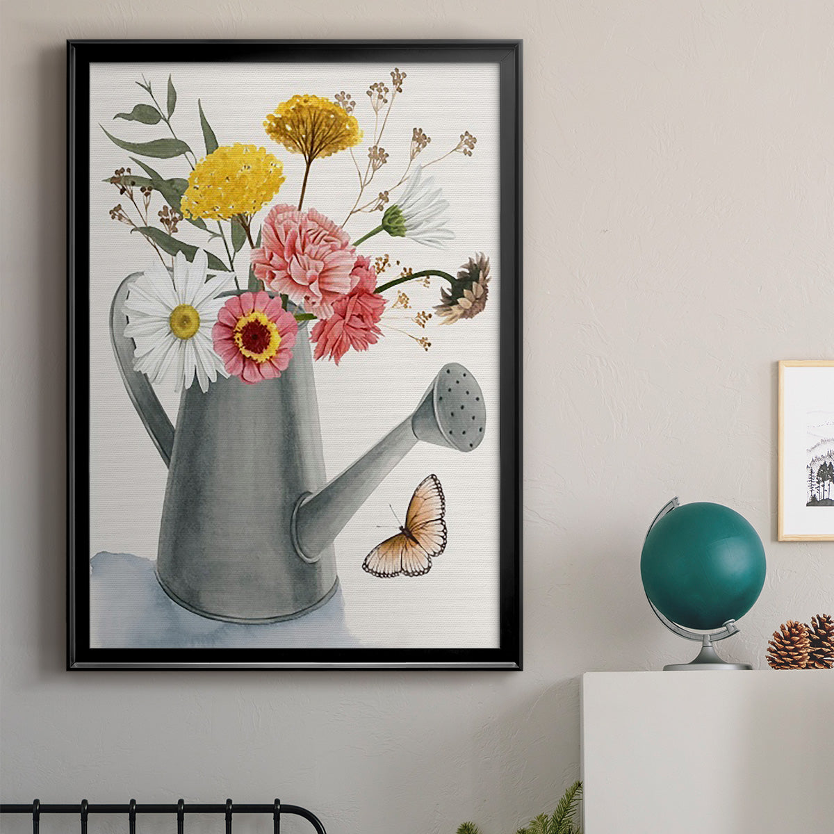 Watering Can Bouquet II - Modern Framed Canvas Print