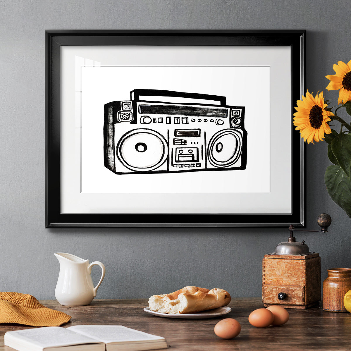 Boombox Sketch Premium Framed Print - Ready to Hang