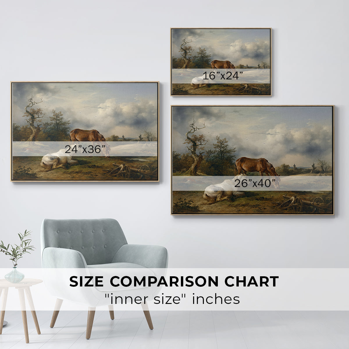 Two Horses on the Pasture, c. 1825 - Floater Framed Canvas Print