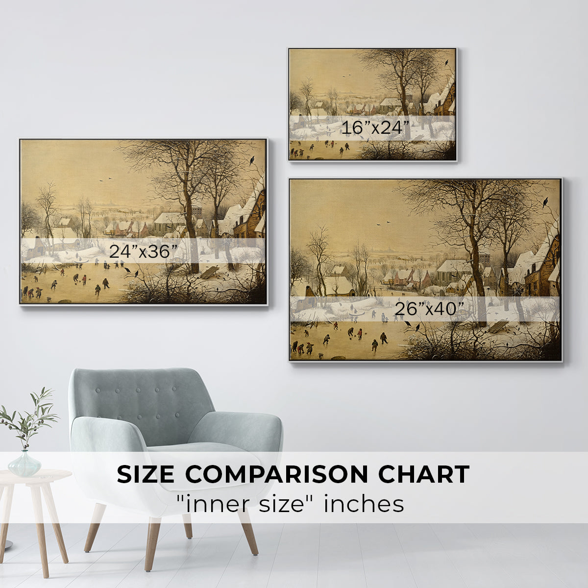 Winter Landscape with Skaters and Bird Trap, 1565 - Floater Framed Canvas Print