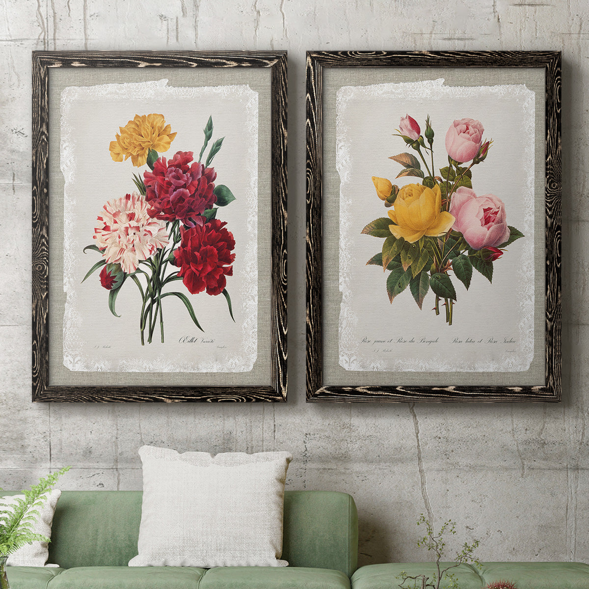 Botanical Bouquet Carnations - Premium Framed Canvas 2 Piece Set - Ready to Hang