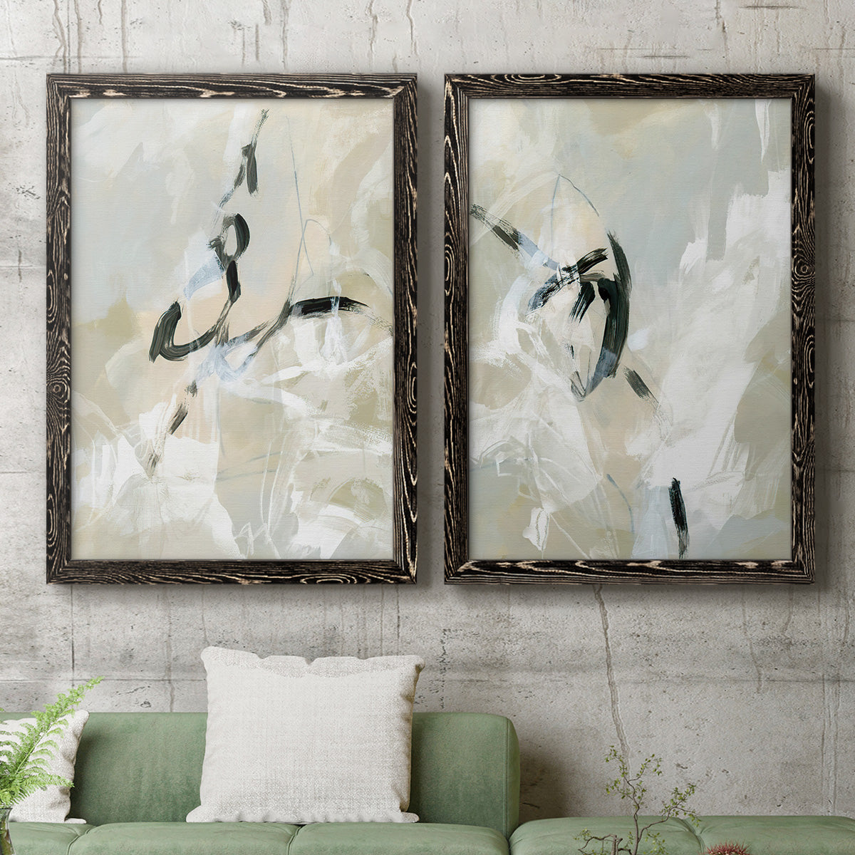 Scribble Veil I - Premium Framed Canvas 2 Piece Set - Ready to Hang