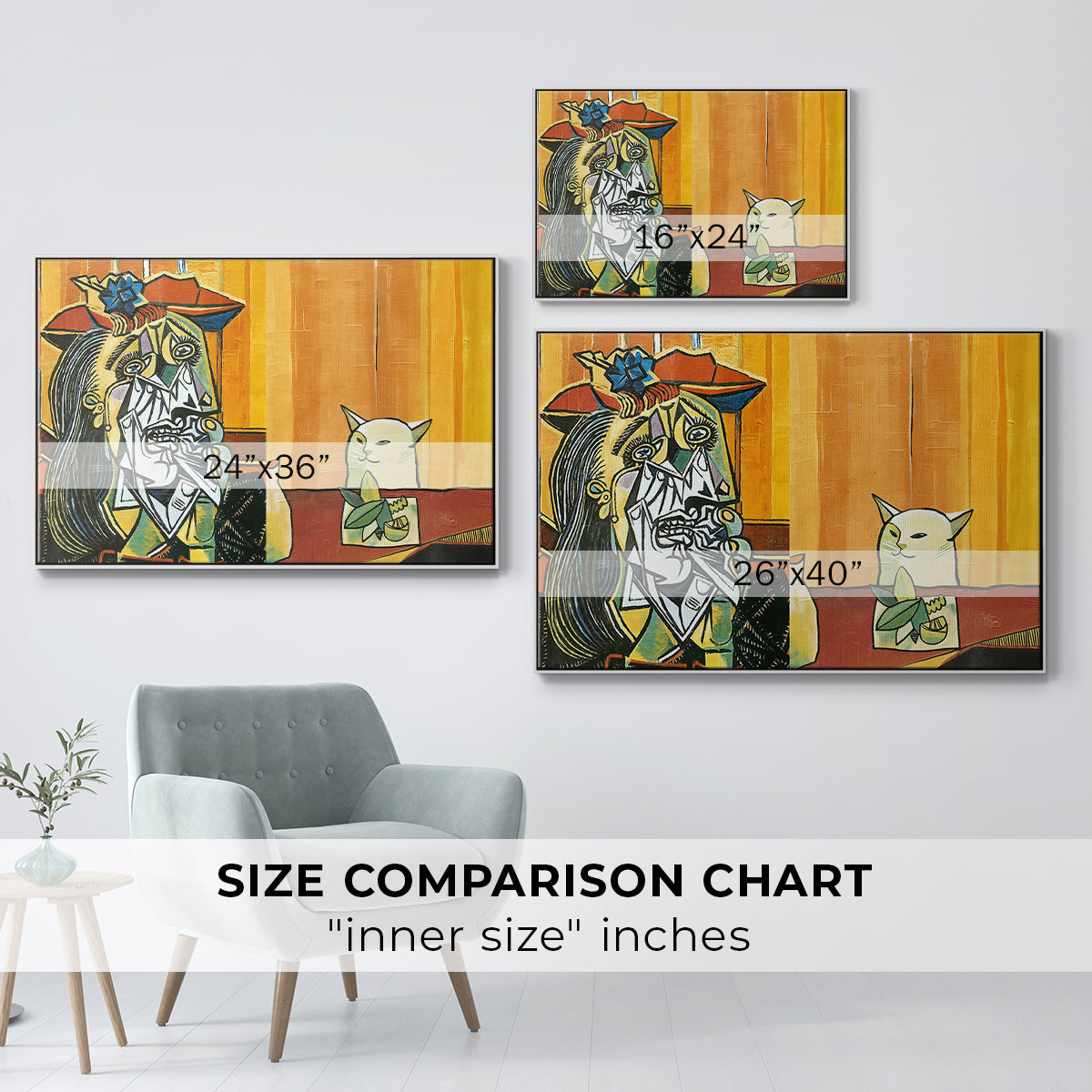 Woman Yelling at a Cat Meme (Picasso Parody) - Floater Framed Canvas Print