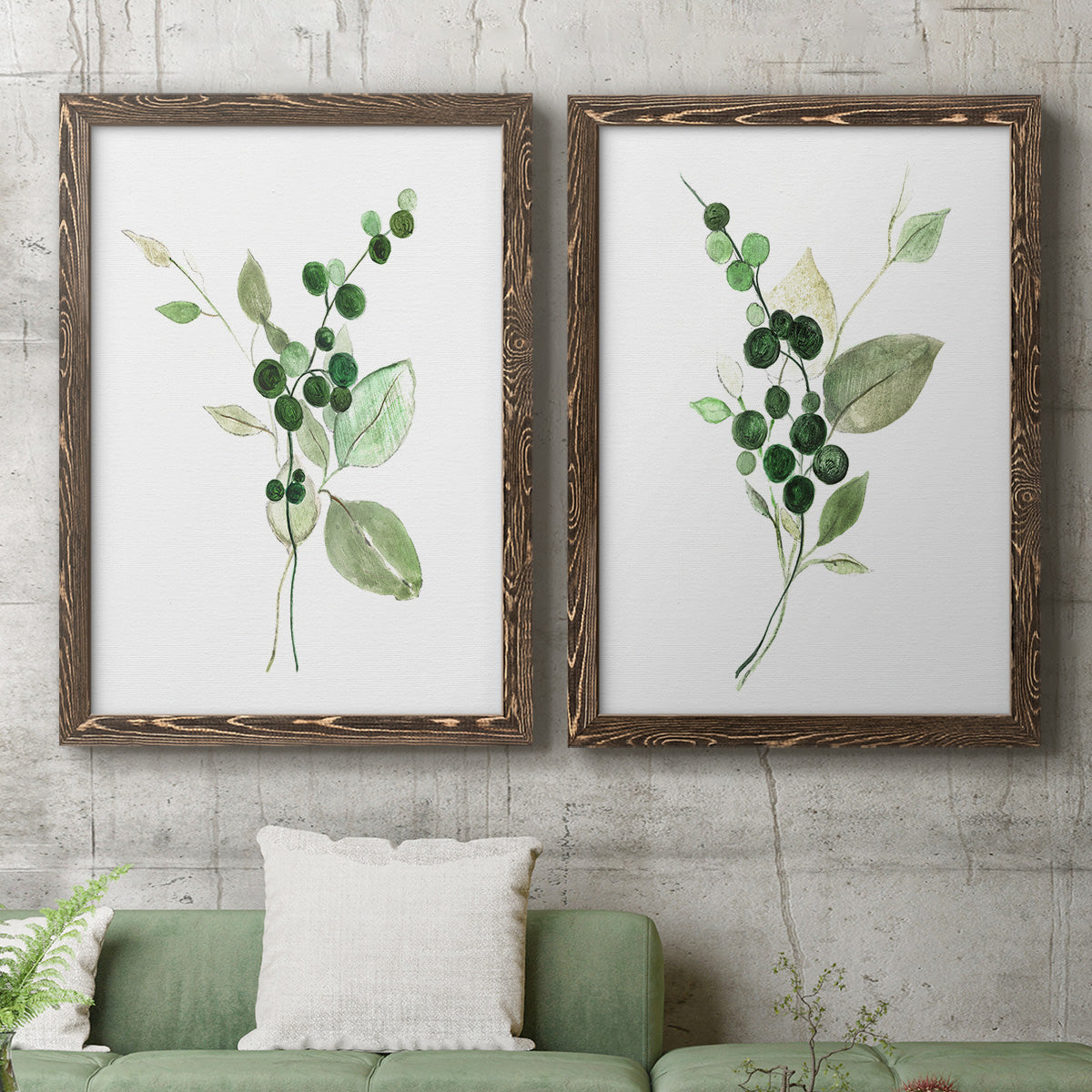 Sprigs in Green I   - Premium Framed Canvas 2 Piece Set - Ready to Hang