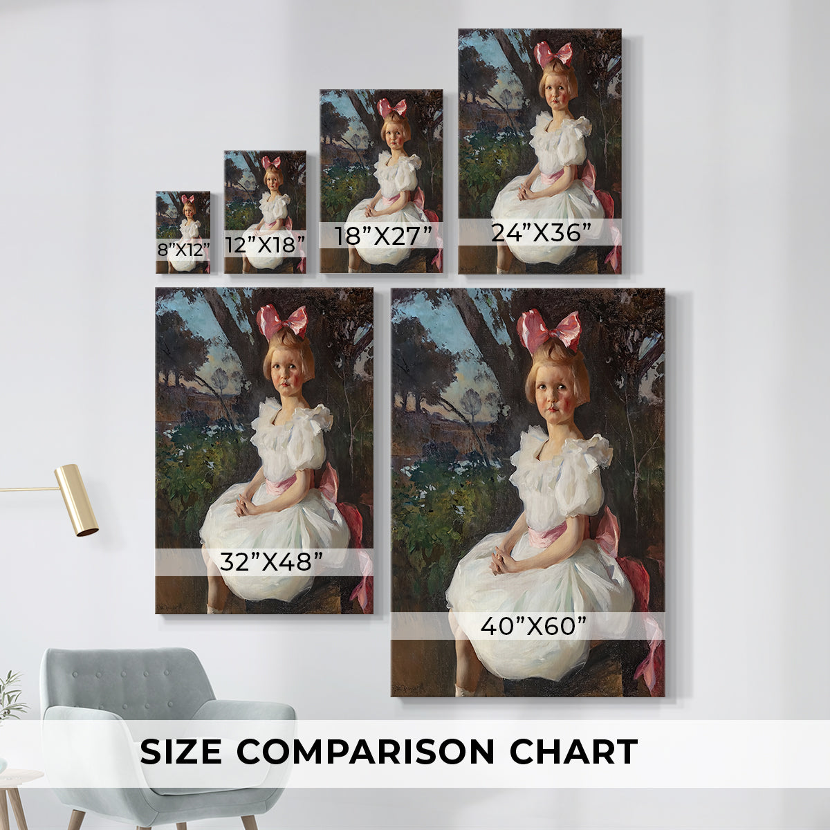 Size comparison chart for canvas art prints, showing multiple size options.