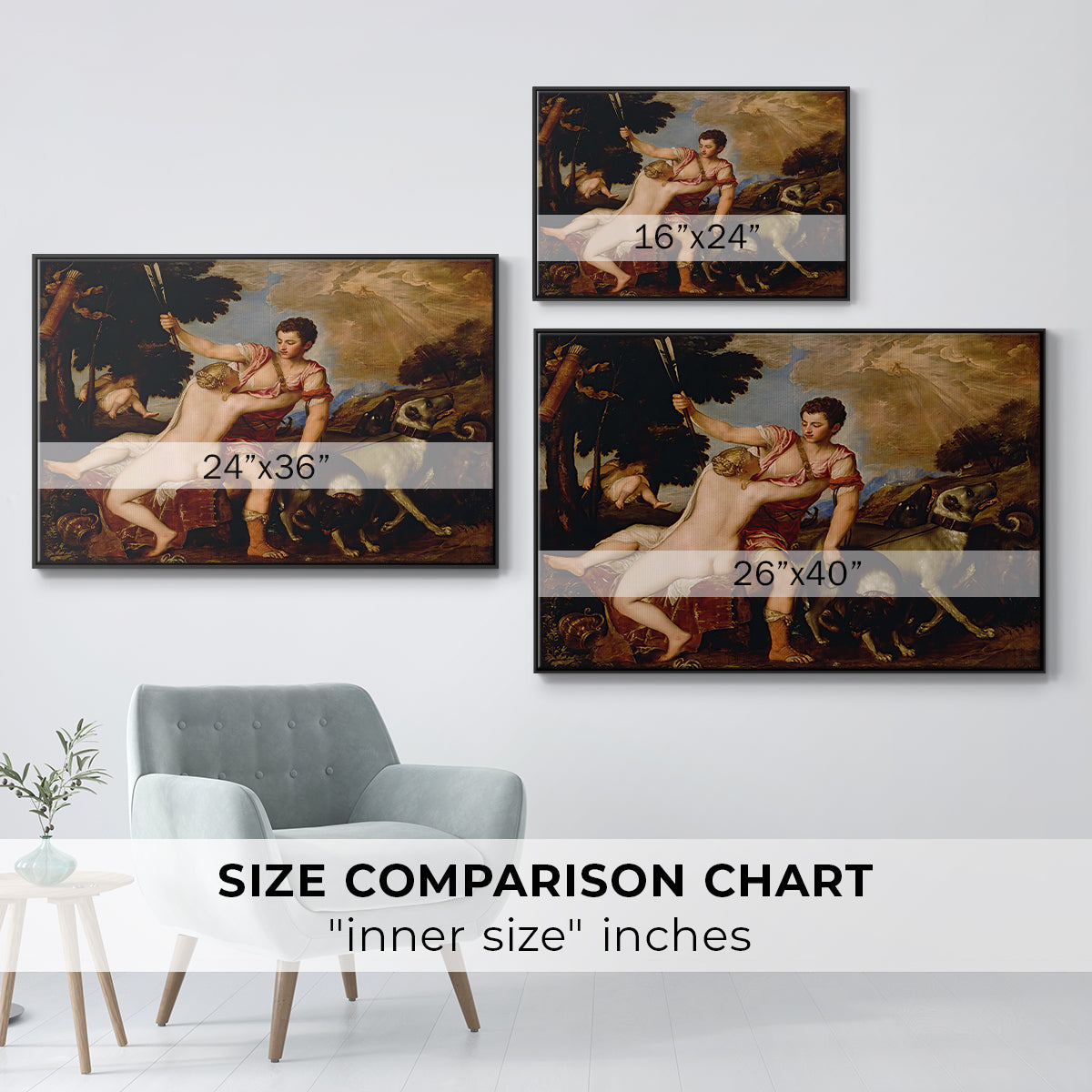 Venus and Adonis, 1554 - Floater Framed Canvas Print