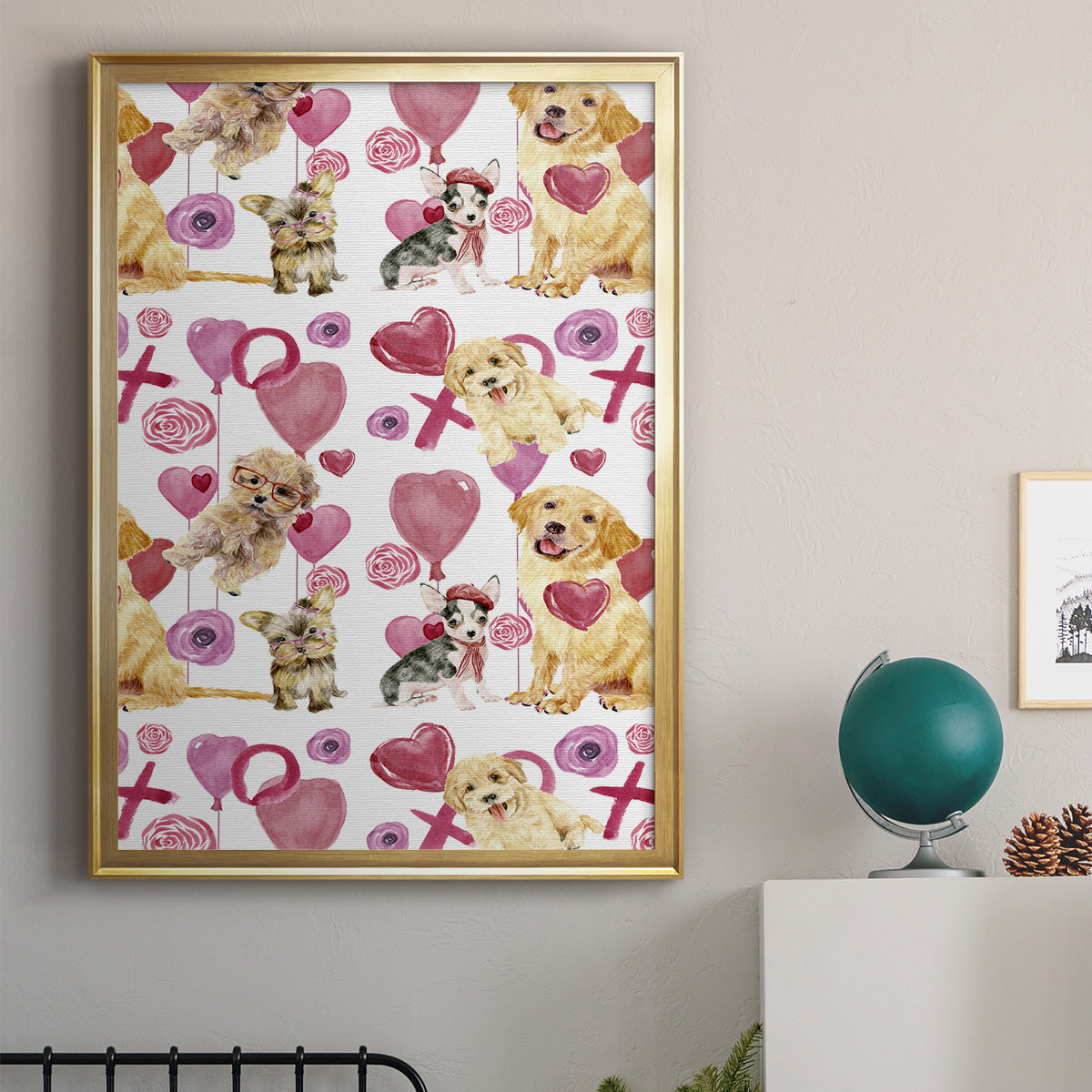 Puppy Valentine Collection E - Modern Framed Canvas Print