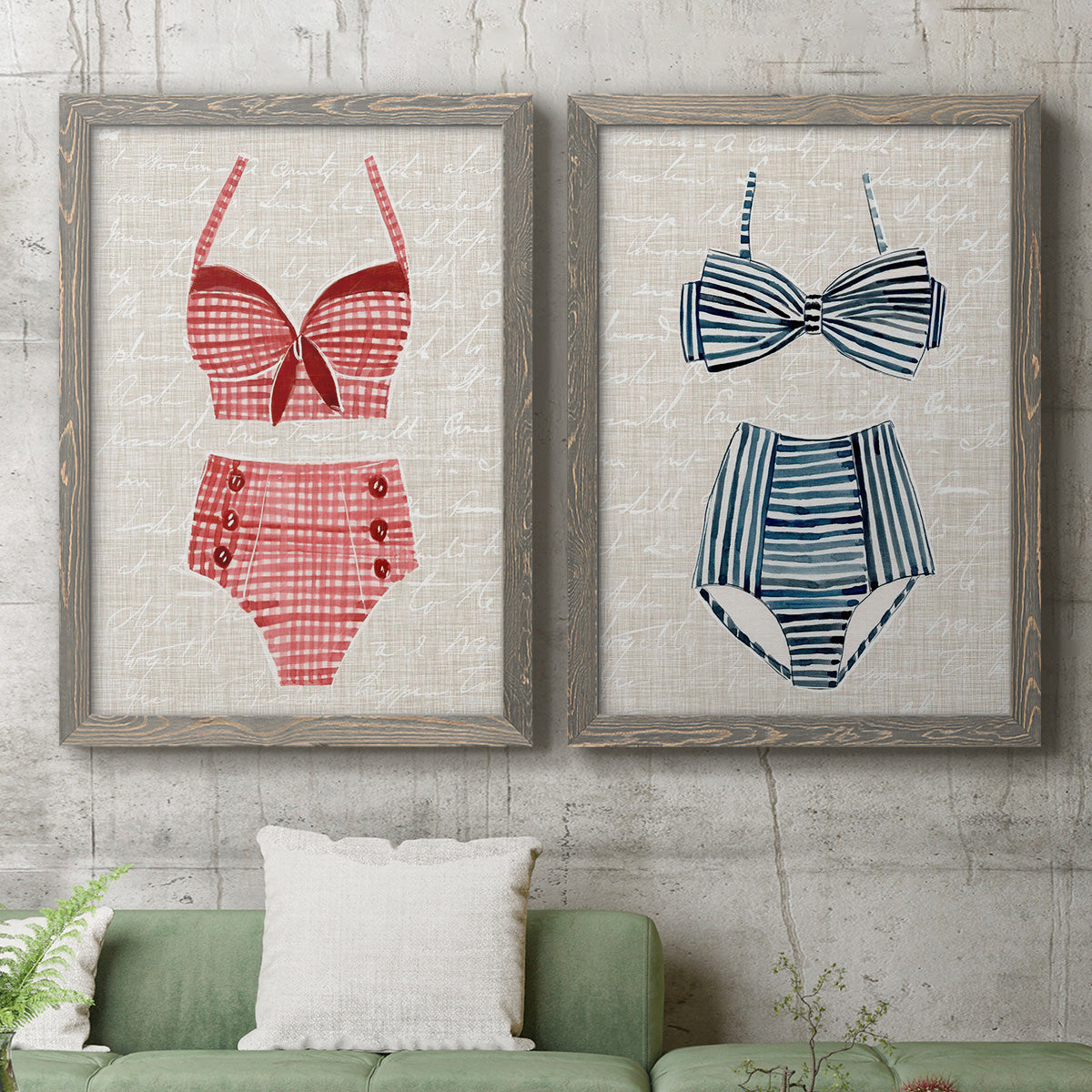 Vintage Swimming III - Premium Framed Canvas 2 Piece Set - Ready to Hang