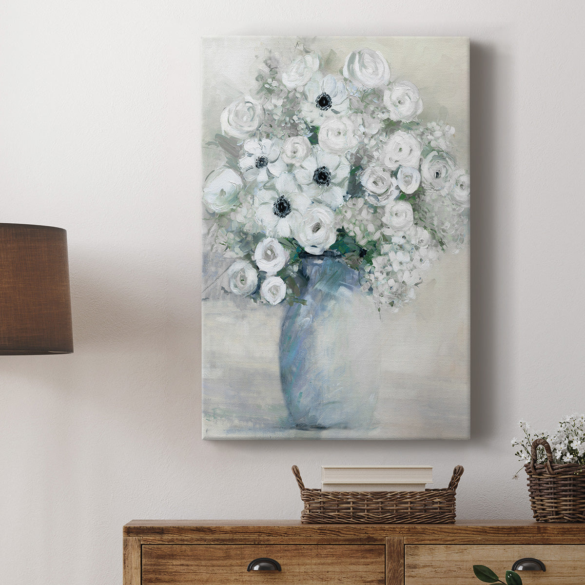 White Anemone Bouquet Premium Gallery Wrapped Canvas - Ready to Hang