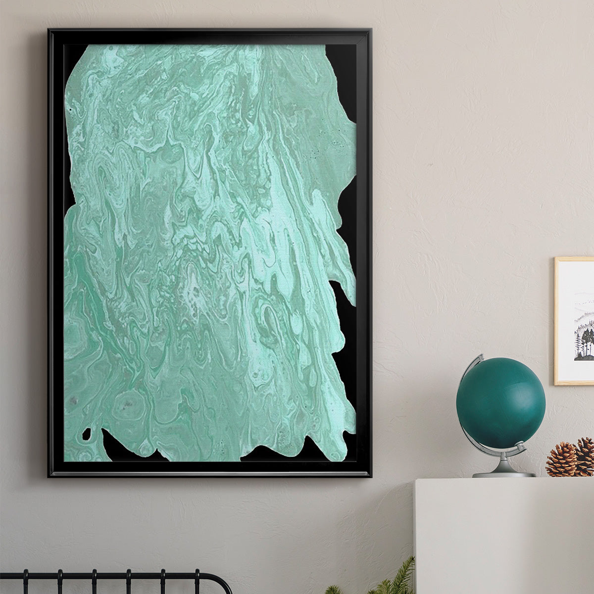Teal Cascade II - Modern Framed Canvas Print