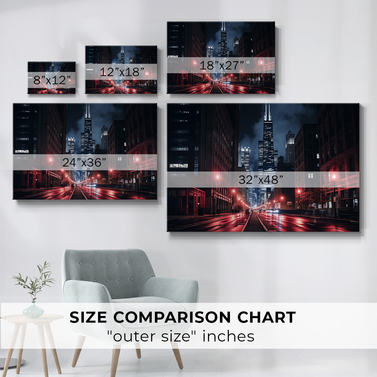 Chicago at Night II - Gallery Wrapped Canvas