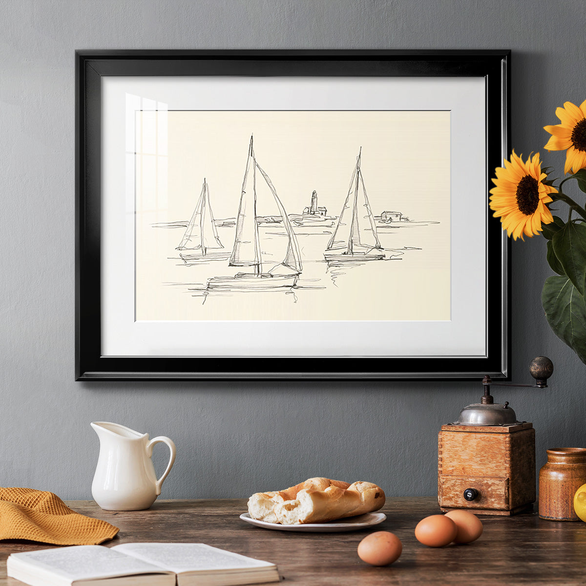 Coastal Contour Sketch II Premium Framed Print - Ready to Hang