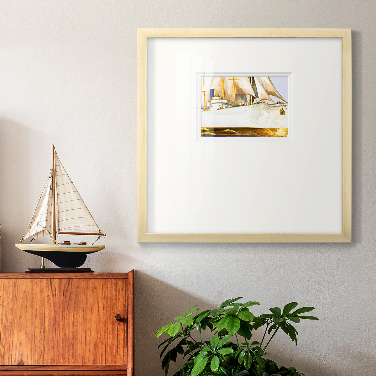 Golden Steam Ship Premium Framed Print Double Matboard