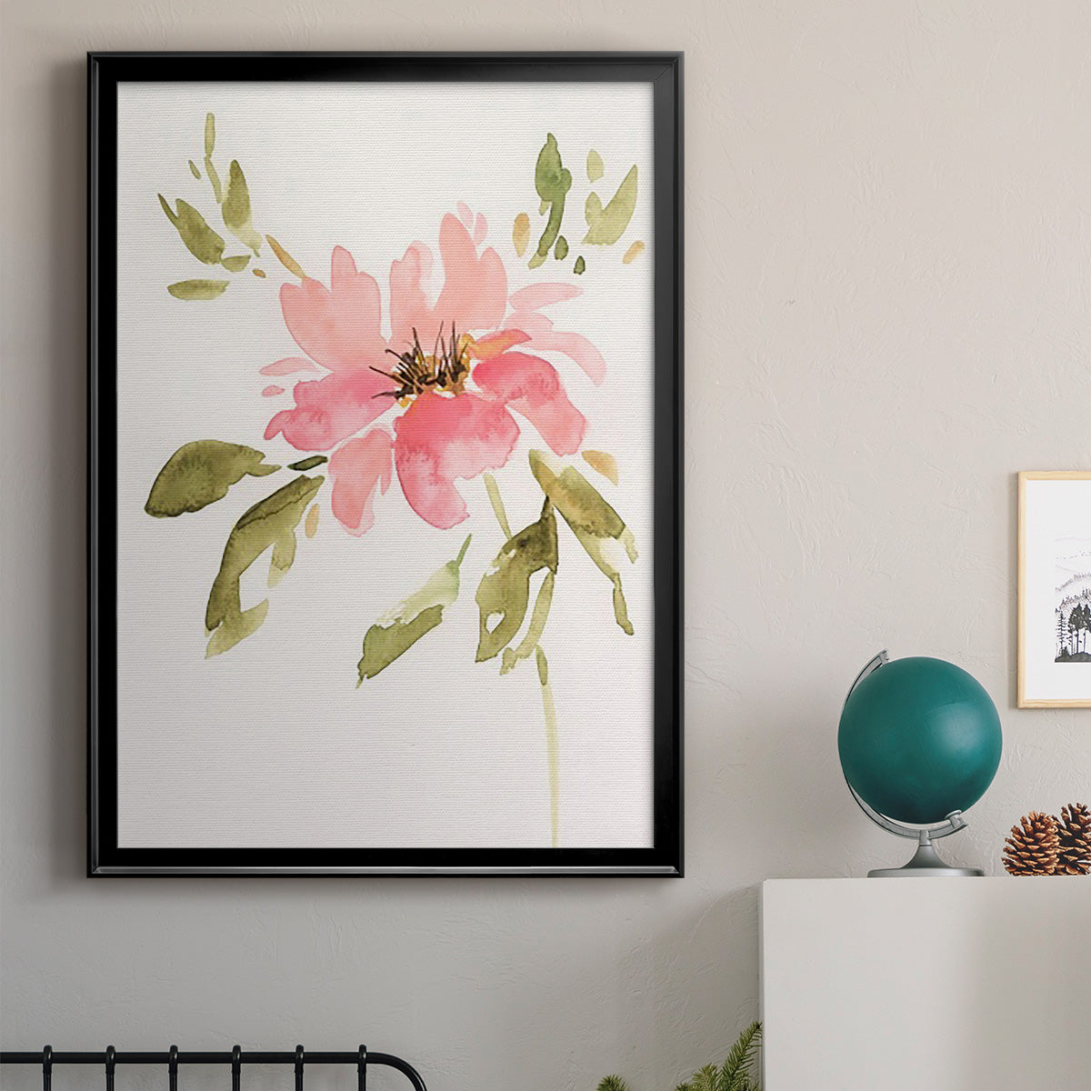 One Pink Bloom II - Modern Framed Canvas Print