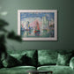 Impressionist harbor scene by Paul Signac in an ornate weathered white frame displayed in a dark-toned interior setting.