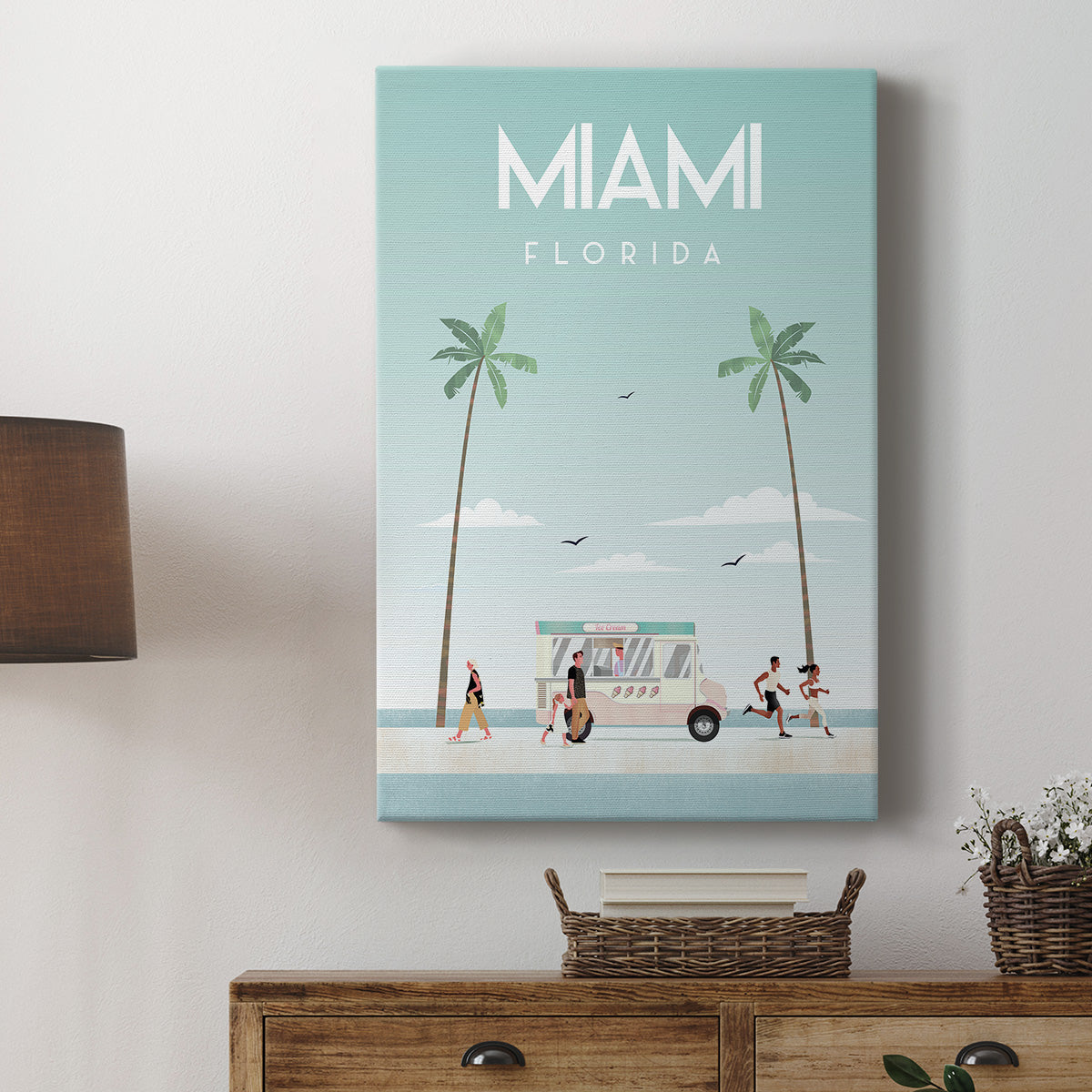 Illustrated Miami Beach I Premium Gallery Wrapped Canvas - Ready to Hang