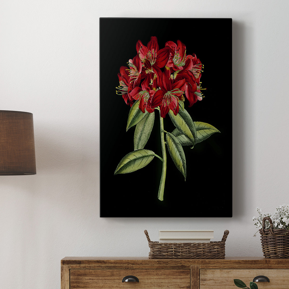 Crimson Flowers on Black (A) II Premium Gallery Wrapped Canvas - Ready to Hang