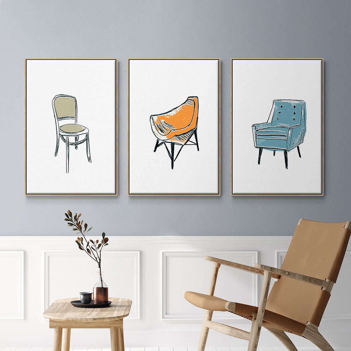 Take a Seat X - Framed Premium Gallery Wrapped Canvas L Frame 3 Piece Set - Ready to Hang