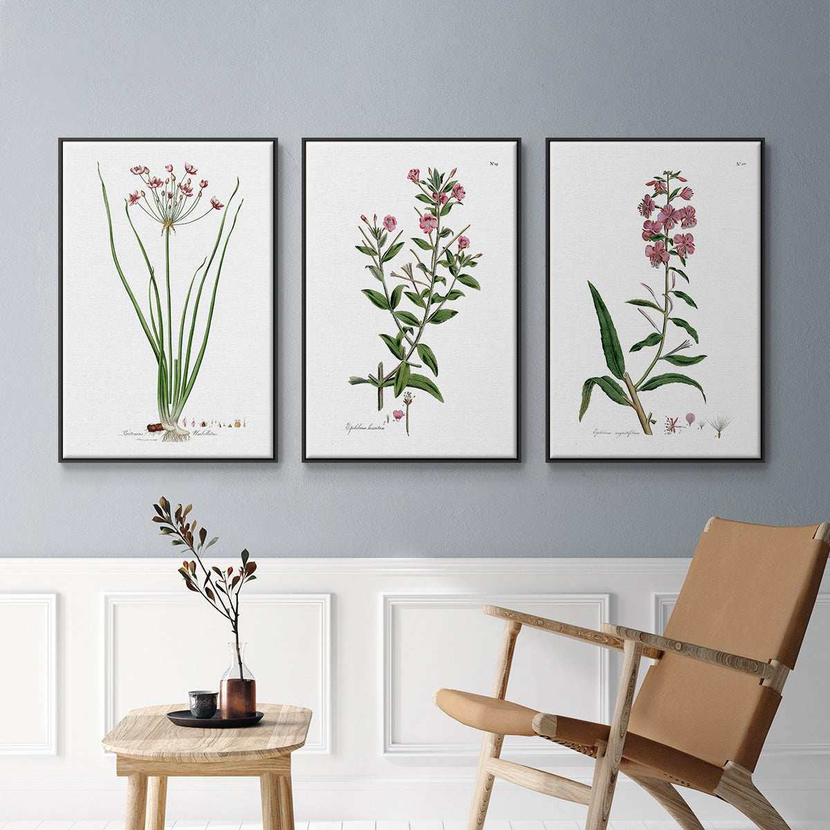 Rose Botanical I - Framed Premium Gallery Wrapped Canvas L Frame 3 Piece Set - Ready to Hang