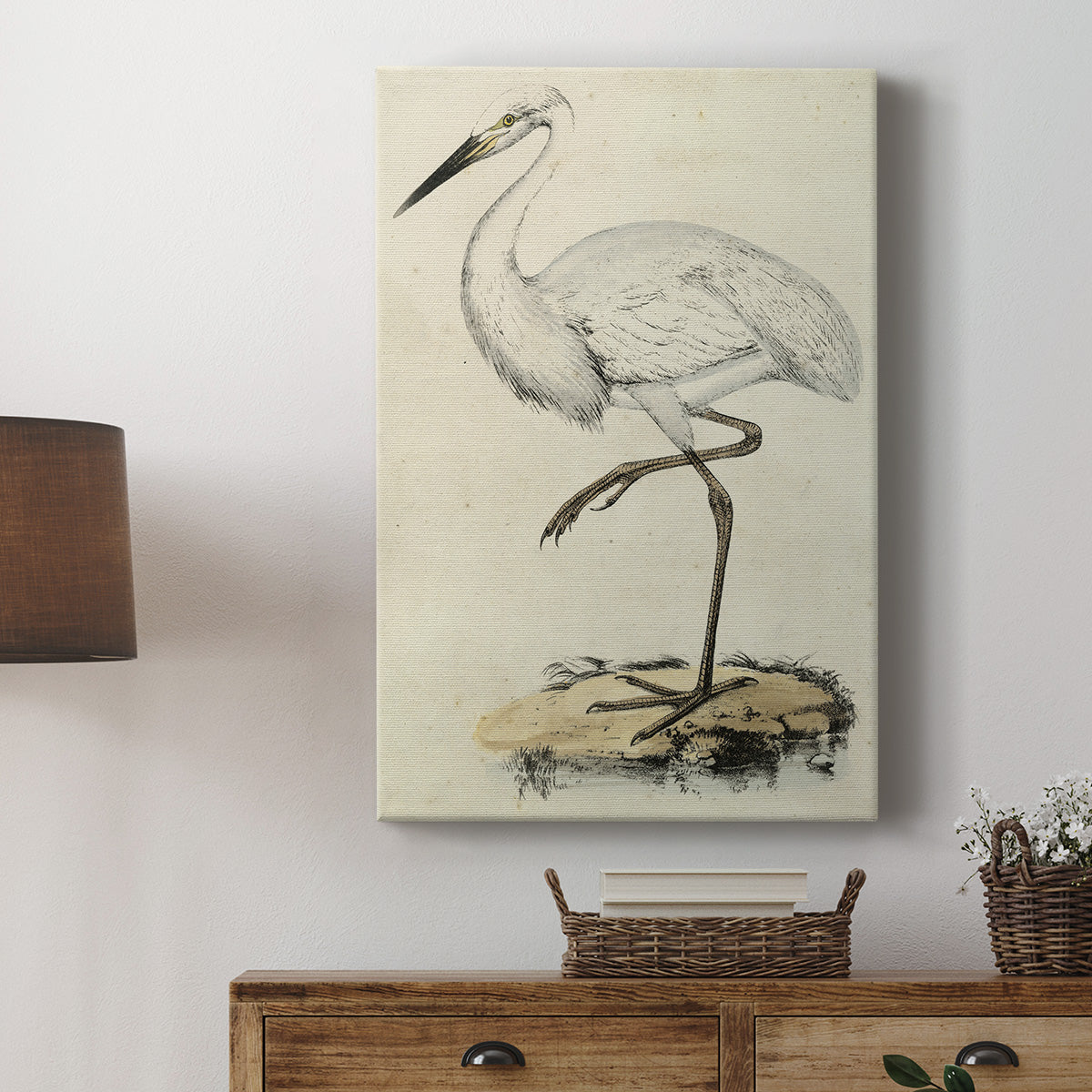 Embellished Antique Heron III (ASH) Premium Gallery Wrapped Canvas - Ready to Hang