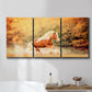Three-panel canvas wall art featuring running horses captured in motion, displayed in a bathroom above a bathtub.