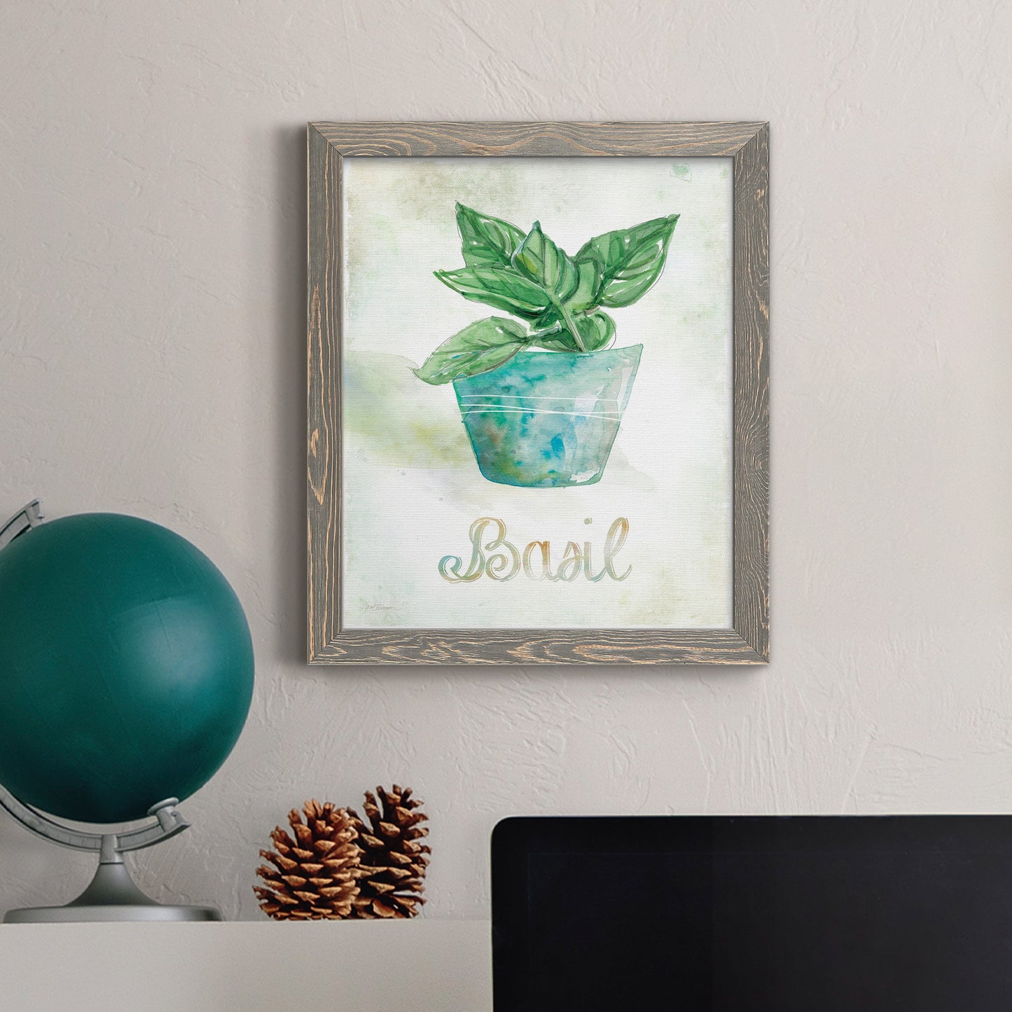 Potted Basil - Premium Canvas Framed in Barnwood - Ready to Hang