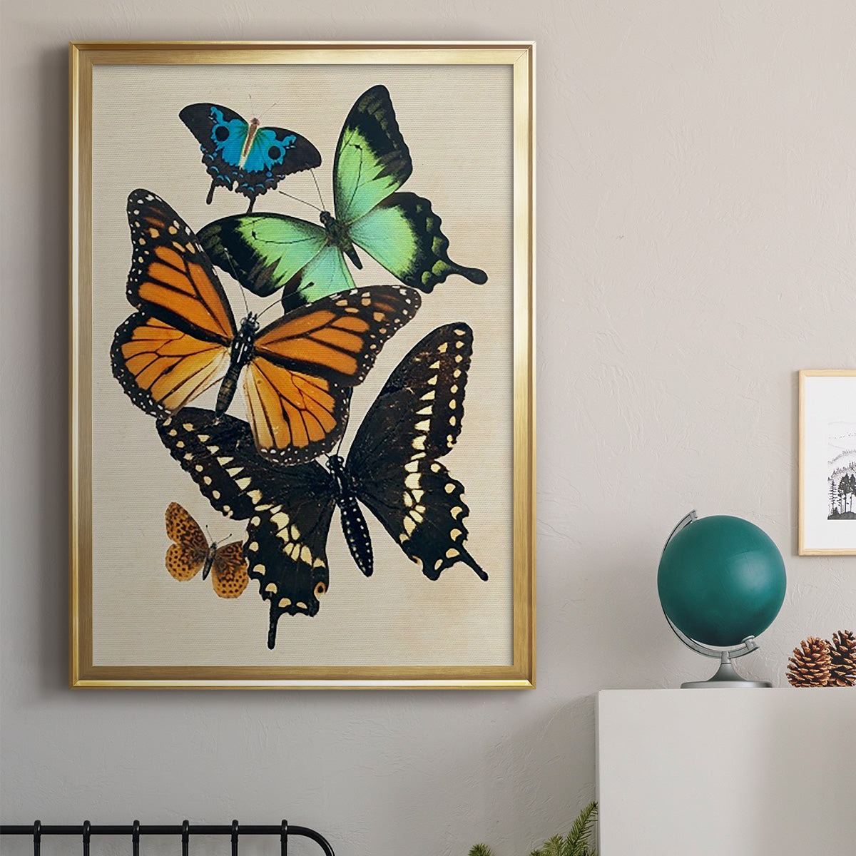 Collaged Butterflies I - Modern Framed Canvas Print