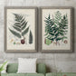 Set of two gray barnwood framed canvas prints depicting a coordinated art pair of vintage fern specimens with botanical details rendered as natural-history fern plates above a sofa in a modern living room.