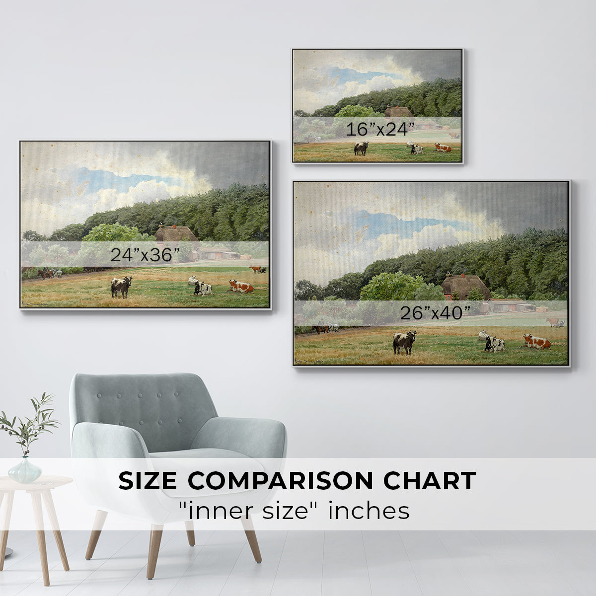 Farm with Grazing Cows (Bondegård med beitende kuer), 1892 - Floater Framed Canvas Print