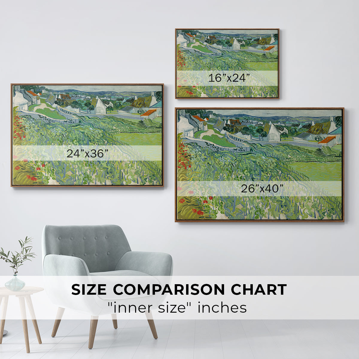 Vineyards at Auvers, 1890 - Floater Framed Canvas Print