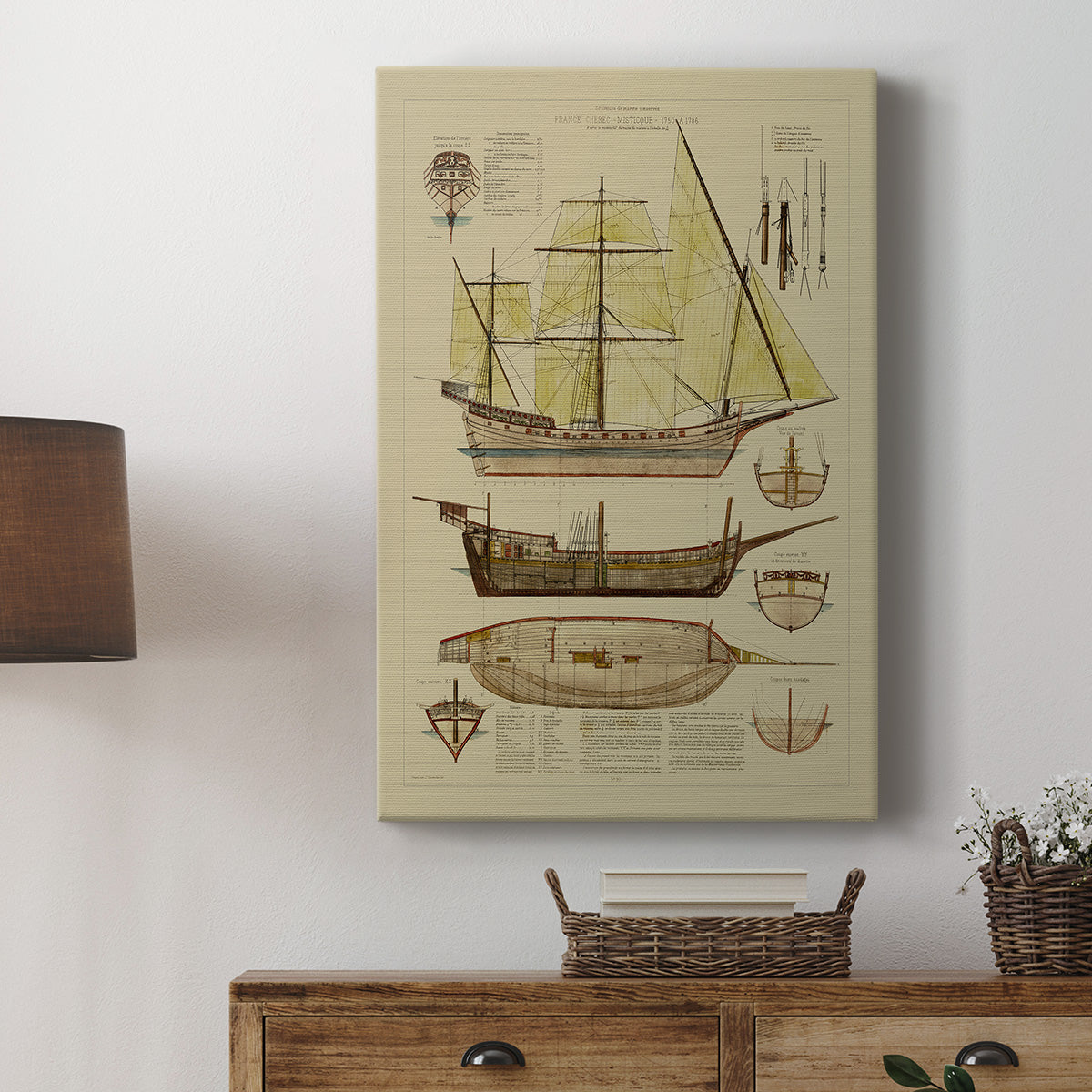 Antique Ship Plan II Premium Gallery Wrapped Canvas - Ready to Hang