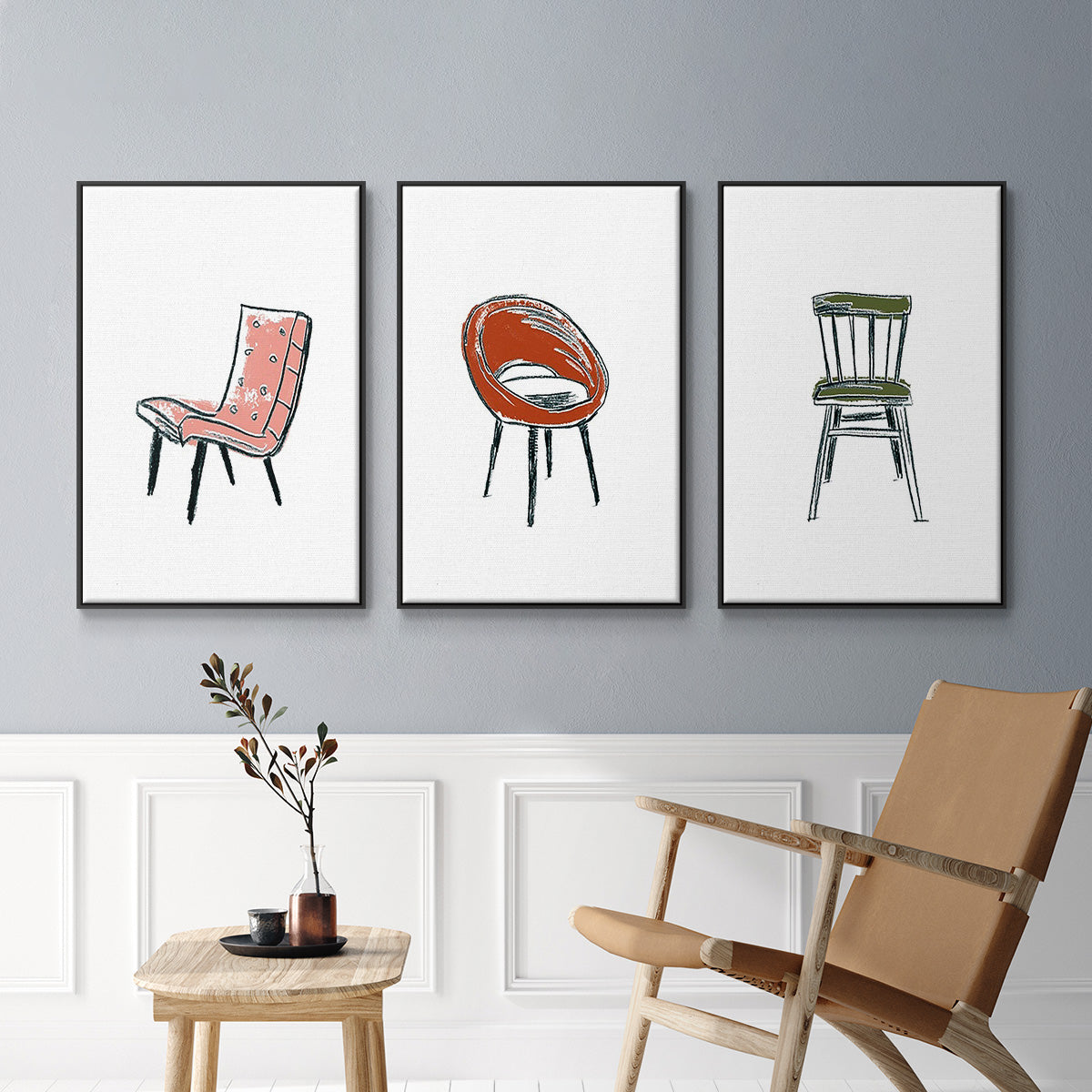 Take a Seat IV - Framed Premium Gallery Wrapped Canvas L Frame 3 Piece Set - Ready to Hang