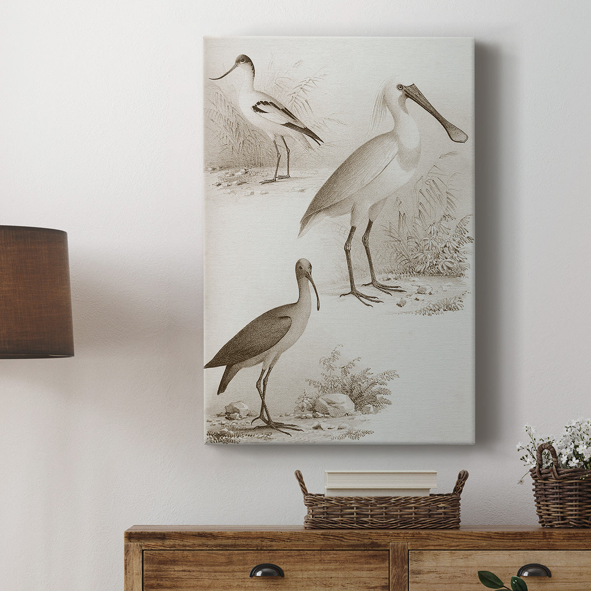 Sepia Water Birds II Premium Gallery Wrapped Canvas - Ready to Hang