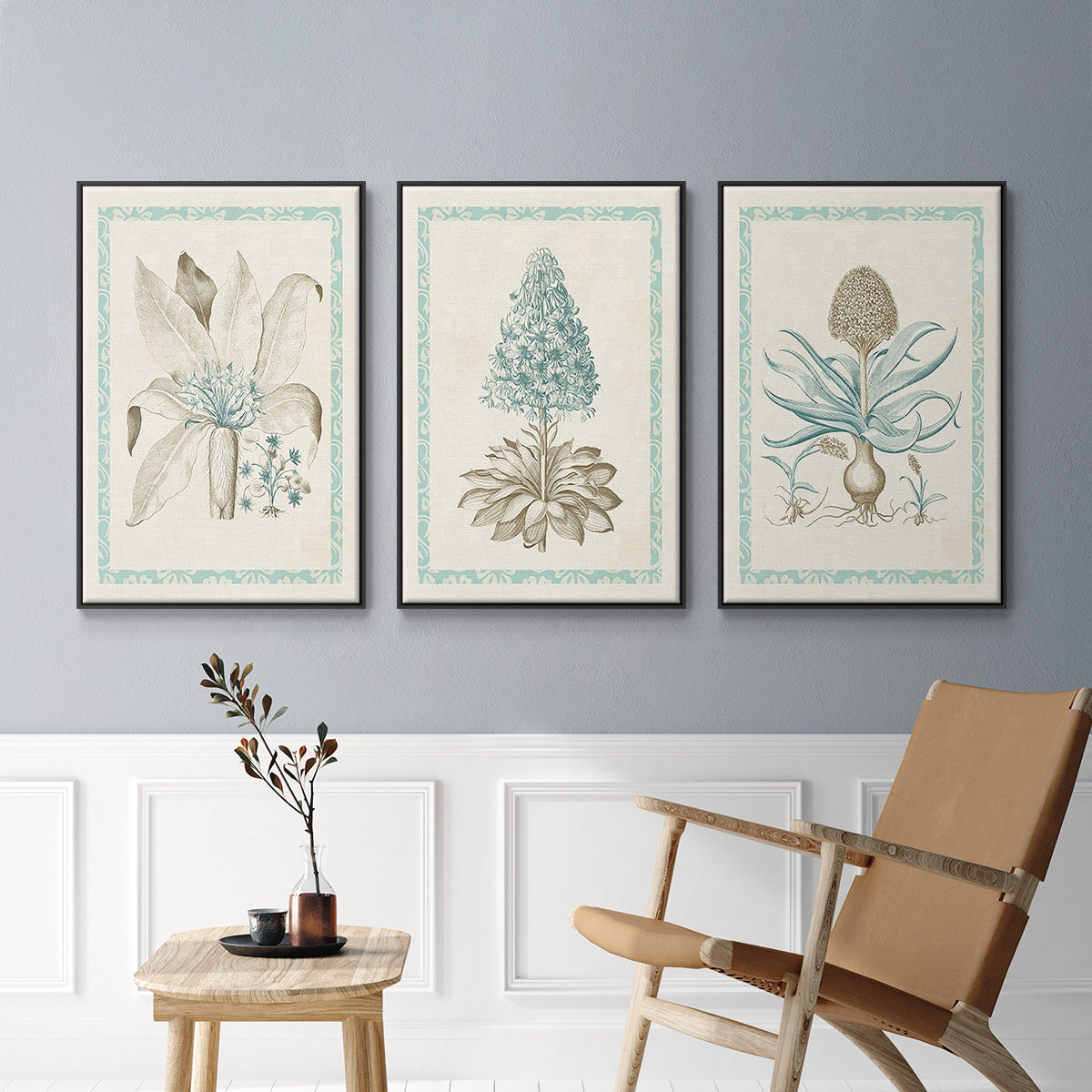 Willow Blue Besler IV - Framed Premium Gallery Wrapped Canvas L Frame 3 Piece Set - Ready to Hang