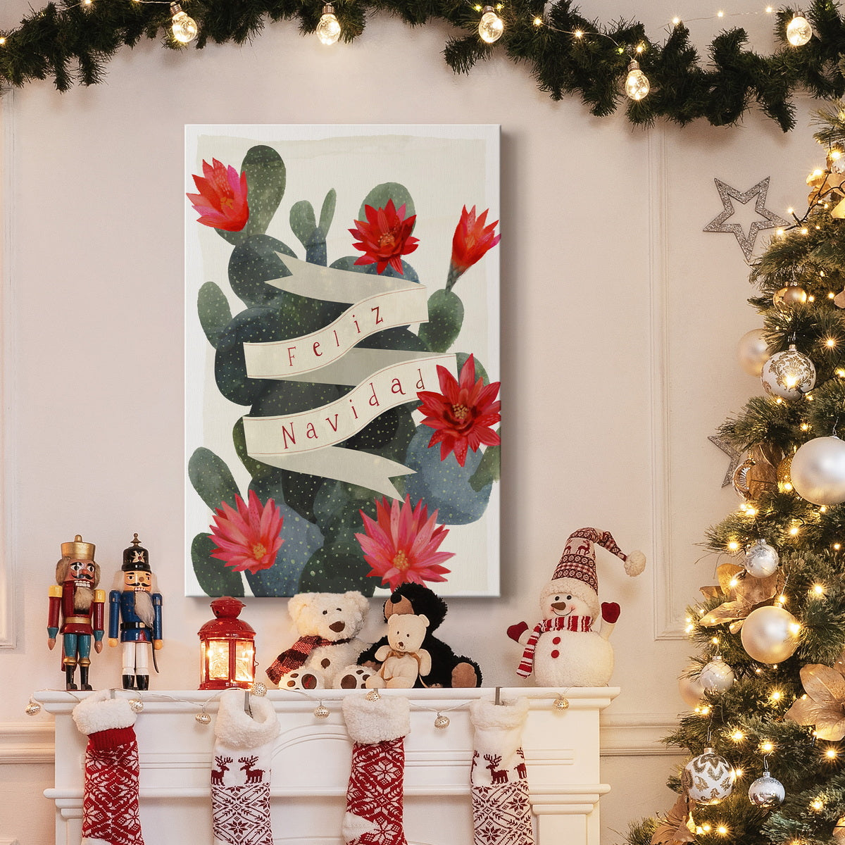 Desert Christmas Cactus I Premium Gallery Wrapped Canvas - Ready to Hang