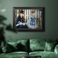 Impressionist urban scene near a railway by Édouard Manet in an ornate black frame with gilded inner detail displayed in a dark-toned interior setting.