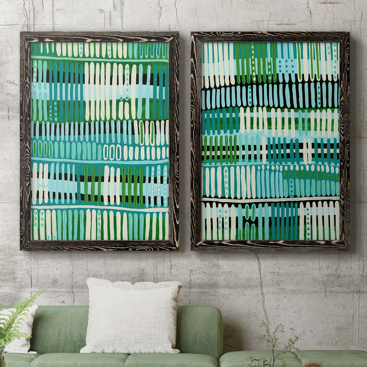 Teal Pattern I - Premium Framed Canvas 2 Piece Set - Ready to Hang