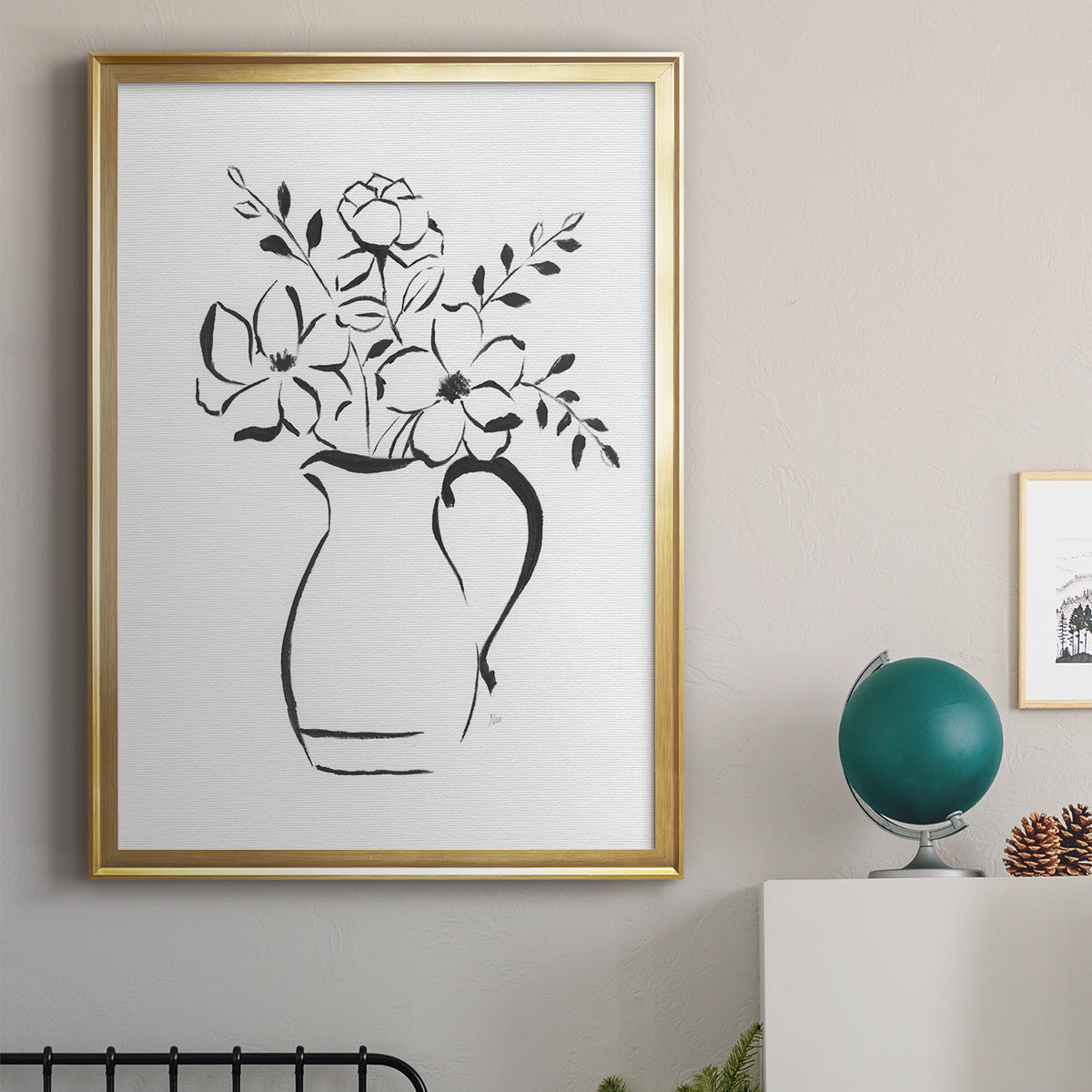 Sketchy Bouquet II - Modern Framed Canvas Print