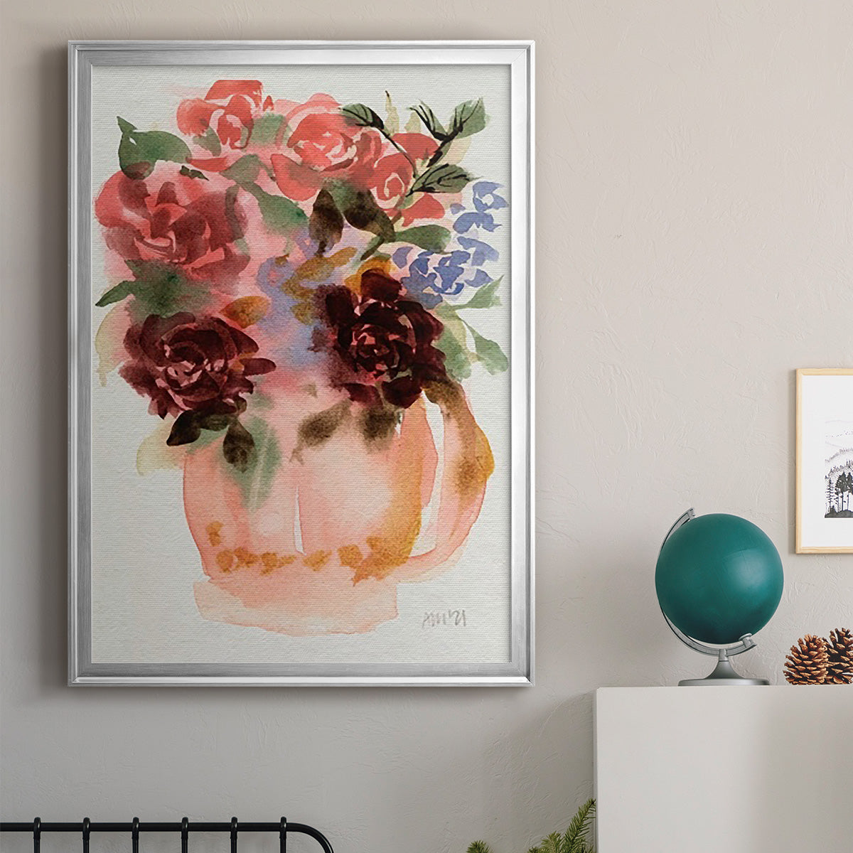 Mauve Bouquet in Teapot I - Modern Framed Canvas Print