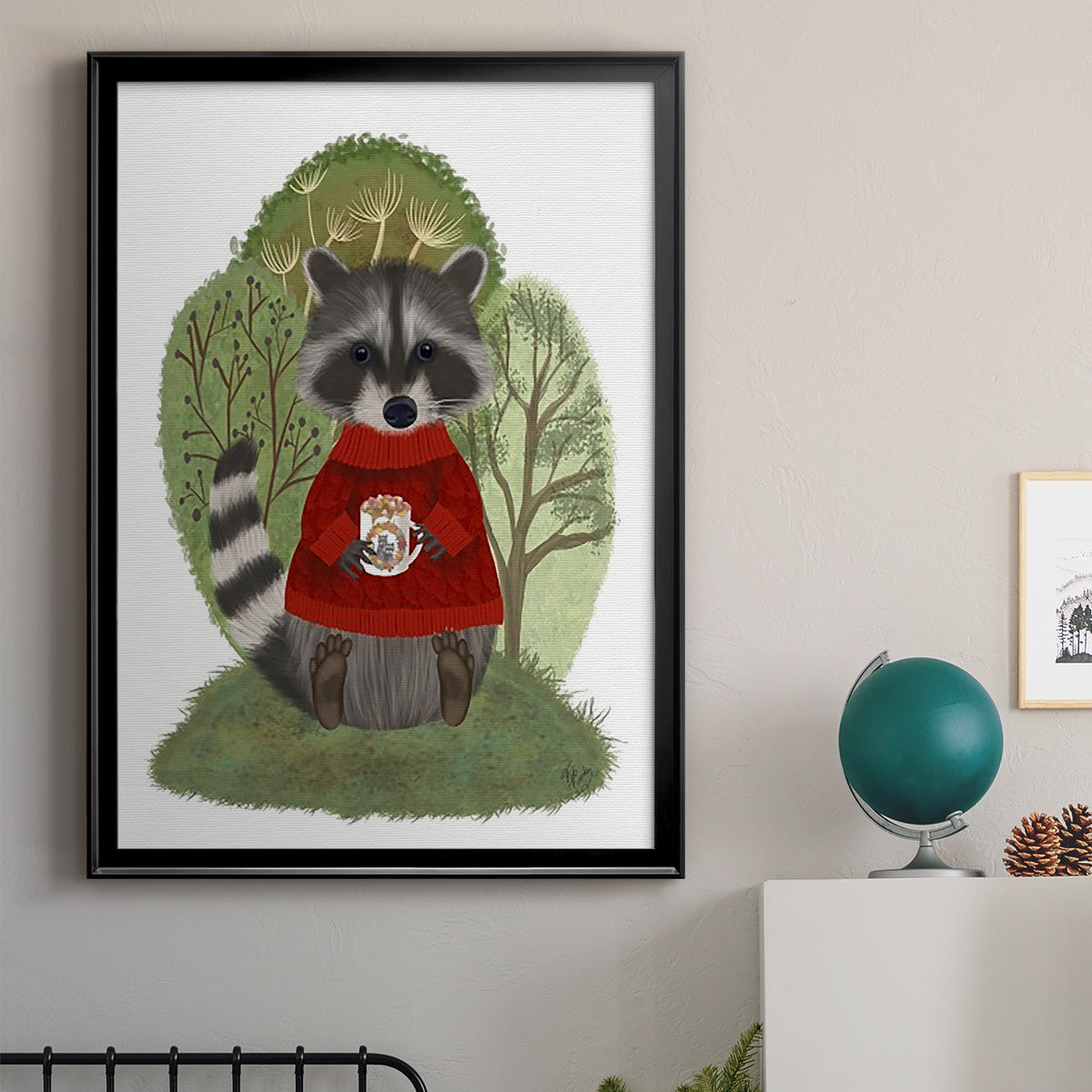 Hot Chocolate Raccoon - Modern Framed Canvas Print