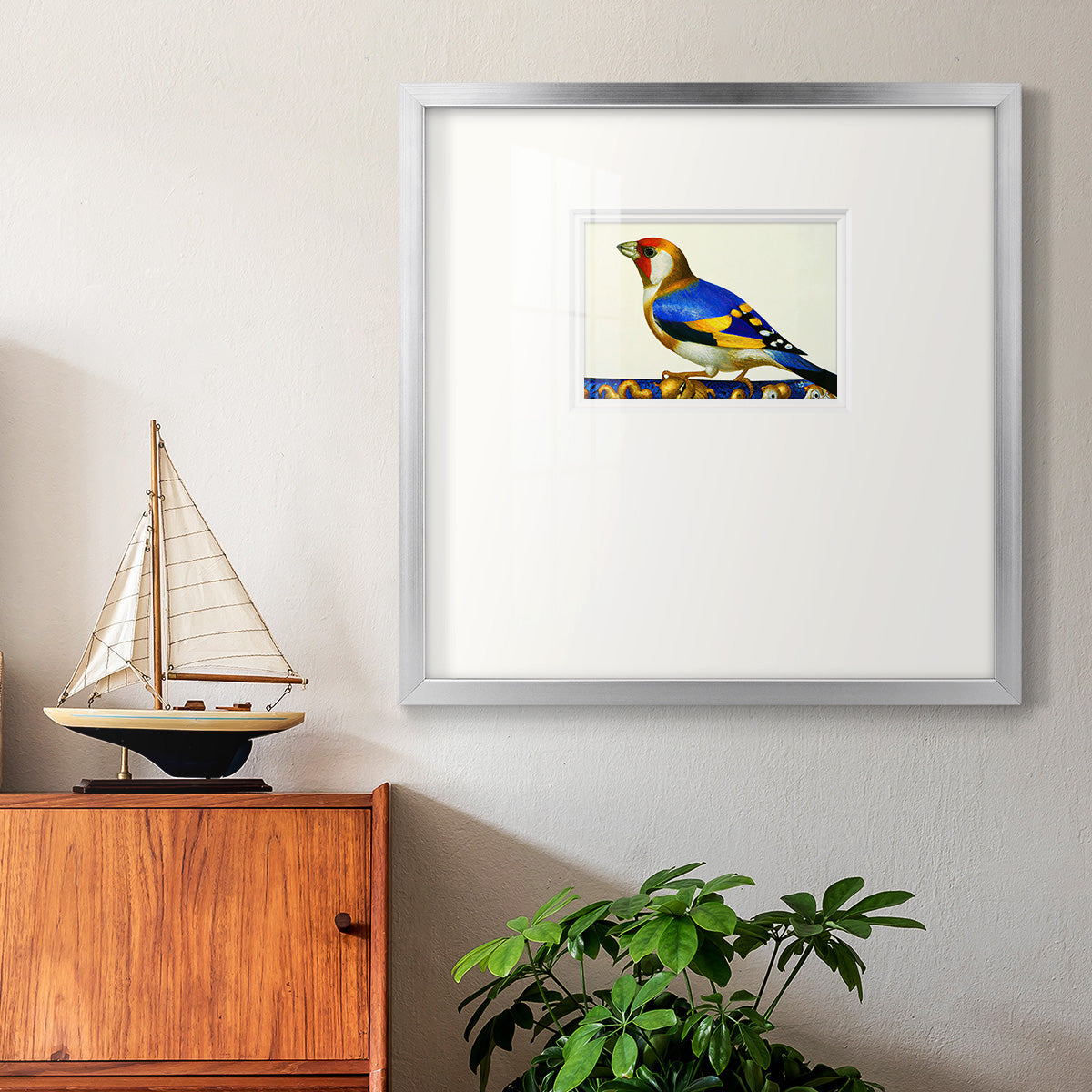 Blue Gold Finch Premium Framed Print Double Matboard