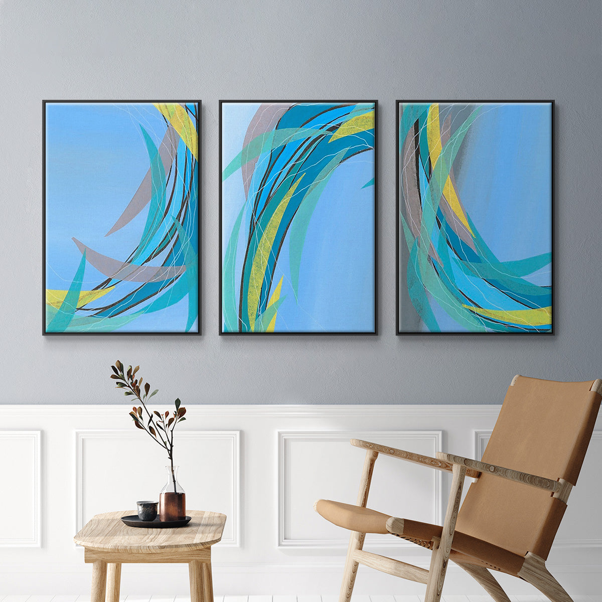 Circulating Flow I - Framed Premium Gallery Wrapped Canvas L Frame 3 Piece Set - Ready to Hang