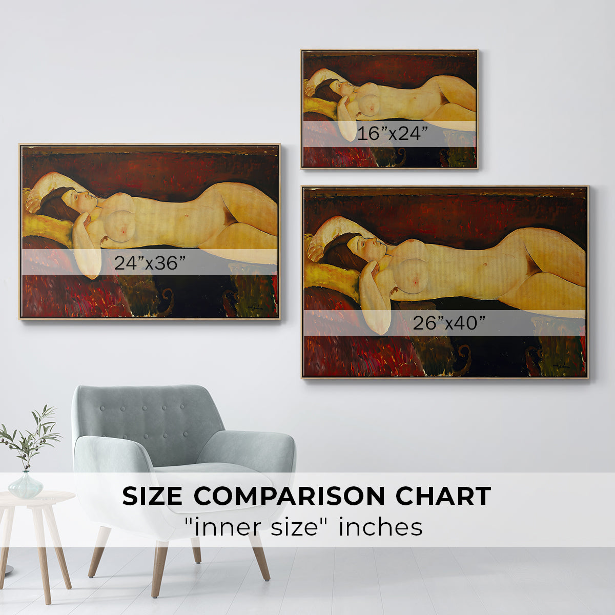 Reclining Nude (Nu couché), 1919 - Floater Framed Canvas Print