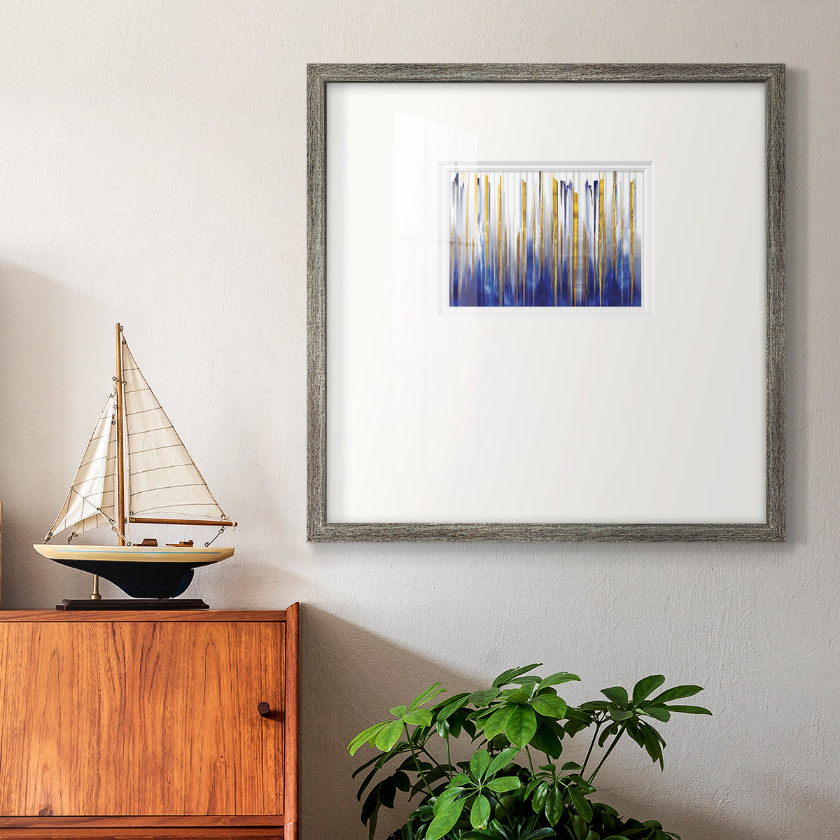 Blue and Gold Abstract V - Double Matboard Framed Print