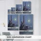 Size comparison chart for canvas art prints, showing multiple size options.