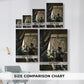 Size comparison chart for canvas art prints, showing multiple size options.